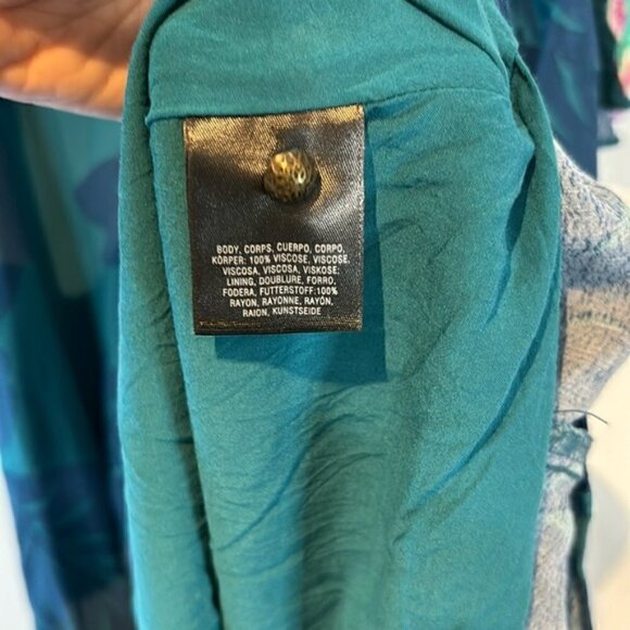 Maeve Anthropologie Elia Floral Print Cold Open Shoulder Dress Size 8 Teal Blue - Picture 9 of 10